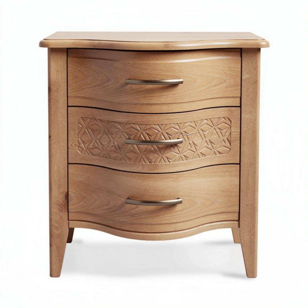 Table de chevet en bois avec trois tiroirs 45 x 40 x 60cm finition naturelle