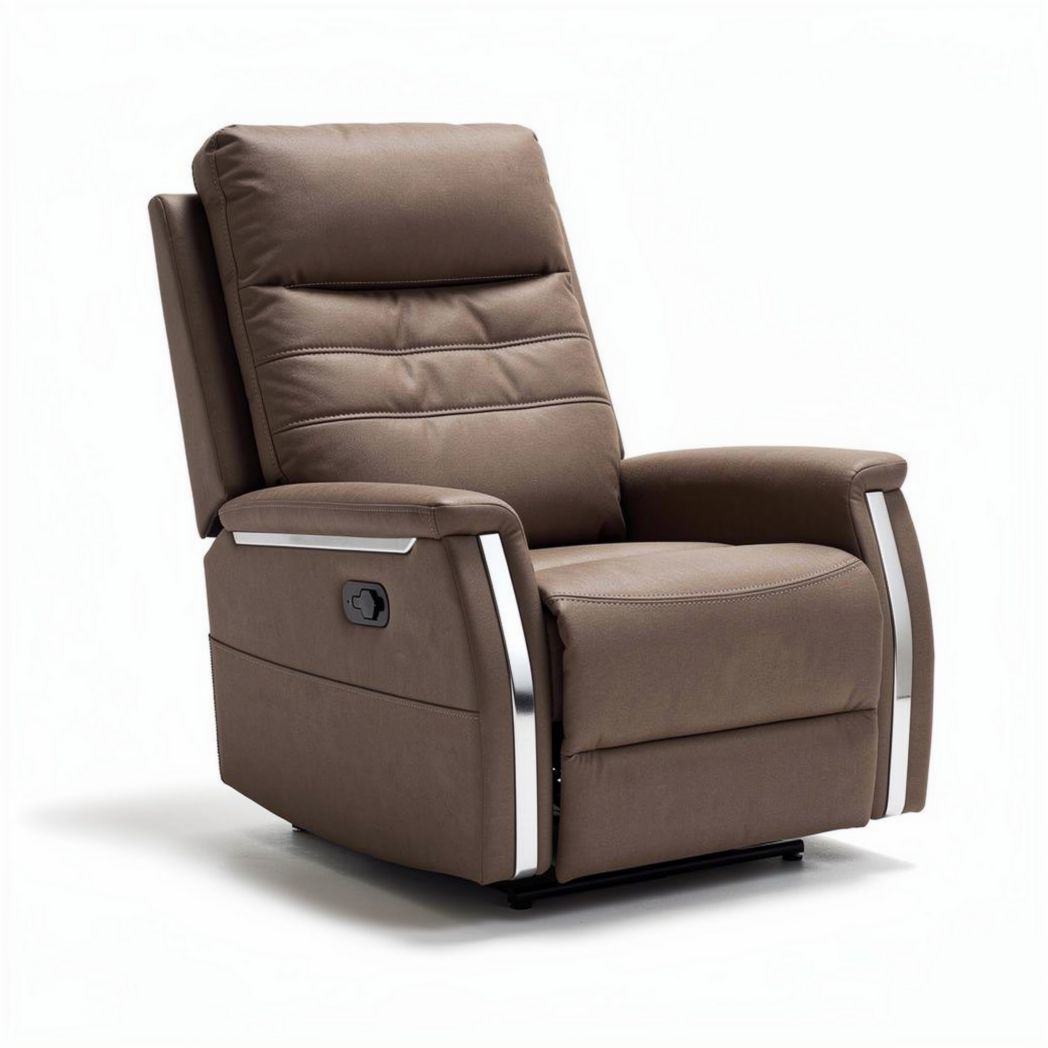 Fauteuil relax en simili cuir brun avec accoudoirs en métal argenté 90 x 85 x 100cm