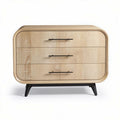 Commode en bois clair avec trois tiroirs et pieds en métal noir 50 x 40 x 30cm