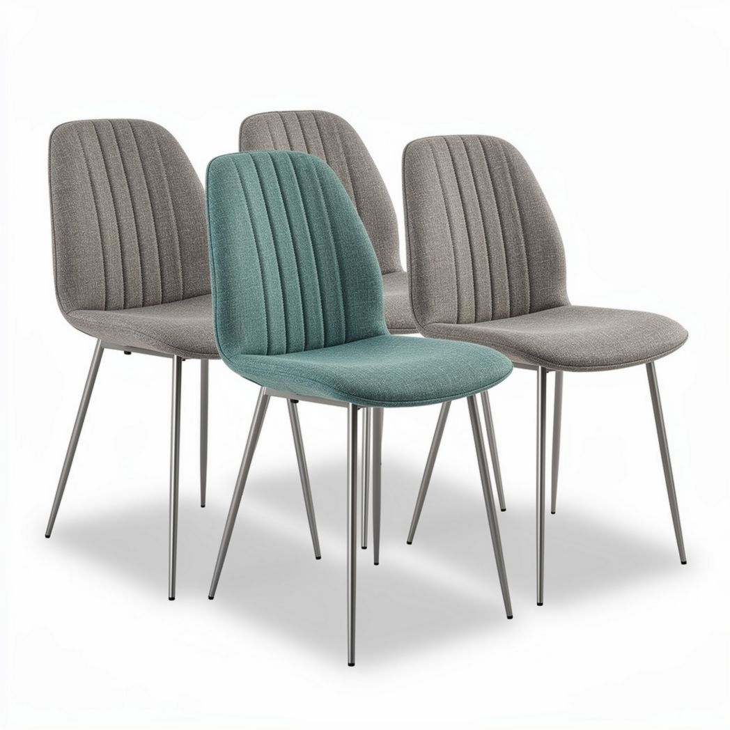Chaises modernes en tissu gris et turquoise avec pieds en métal 45 x 50 x 90cm