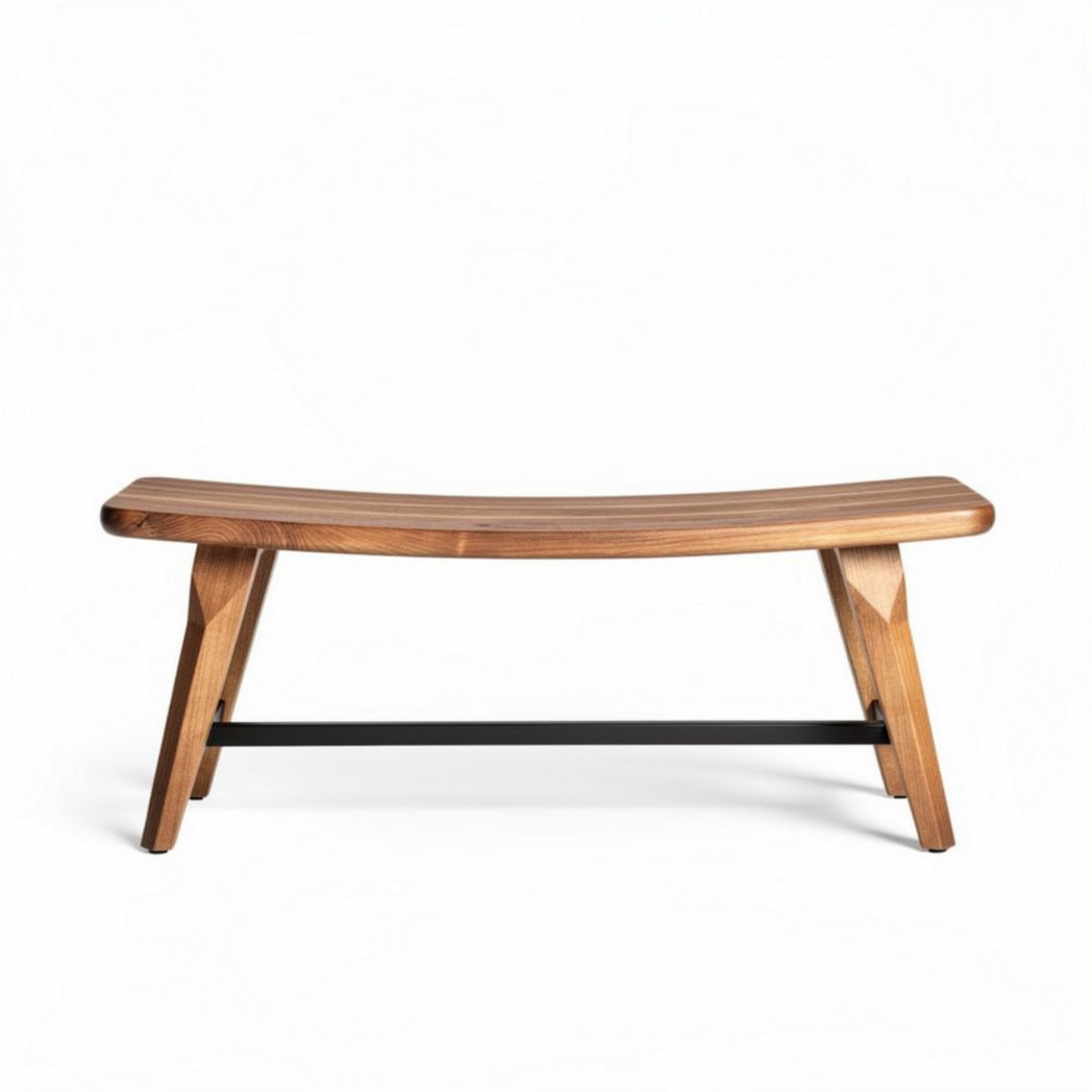 Banc en bois courbé avec structure en métal 150 x 40 x 45cm