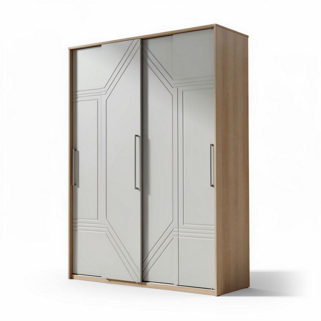 Armoire en bois avec portes coulissantes et finitions blanches 180 x 90 x 200cm