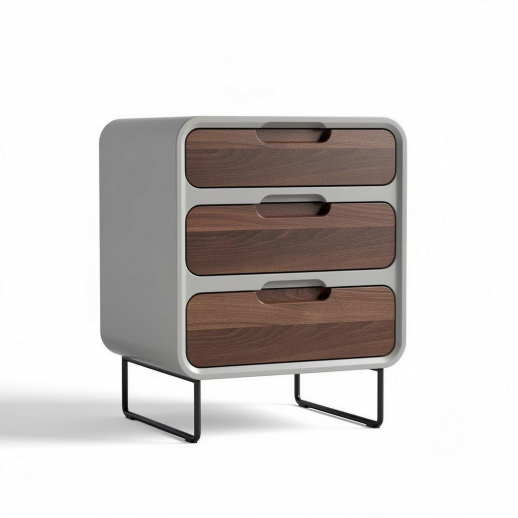 Table de nuit en MDF gris avec trois tiroirs en bois brun 40 x 40 x 60cm