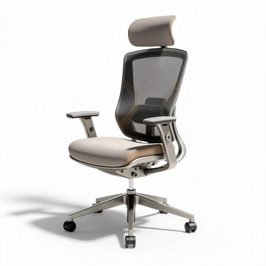 Chaise de bureau ergonomique en maille grise avec accoudoirs réglables 50 x 60 x 120cm