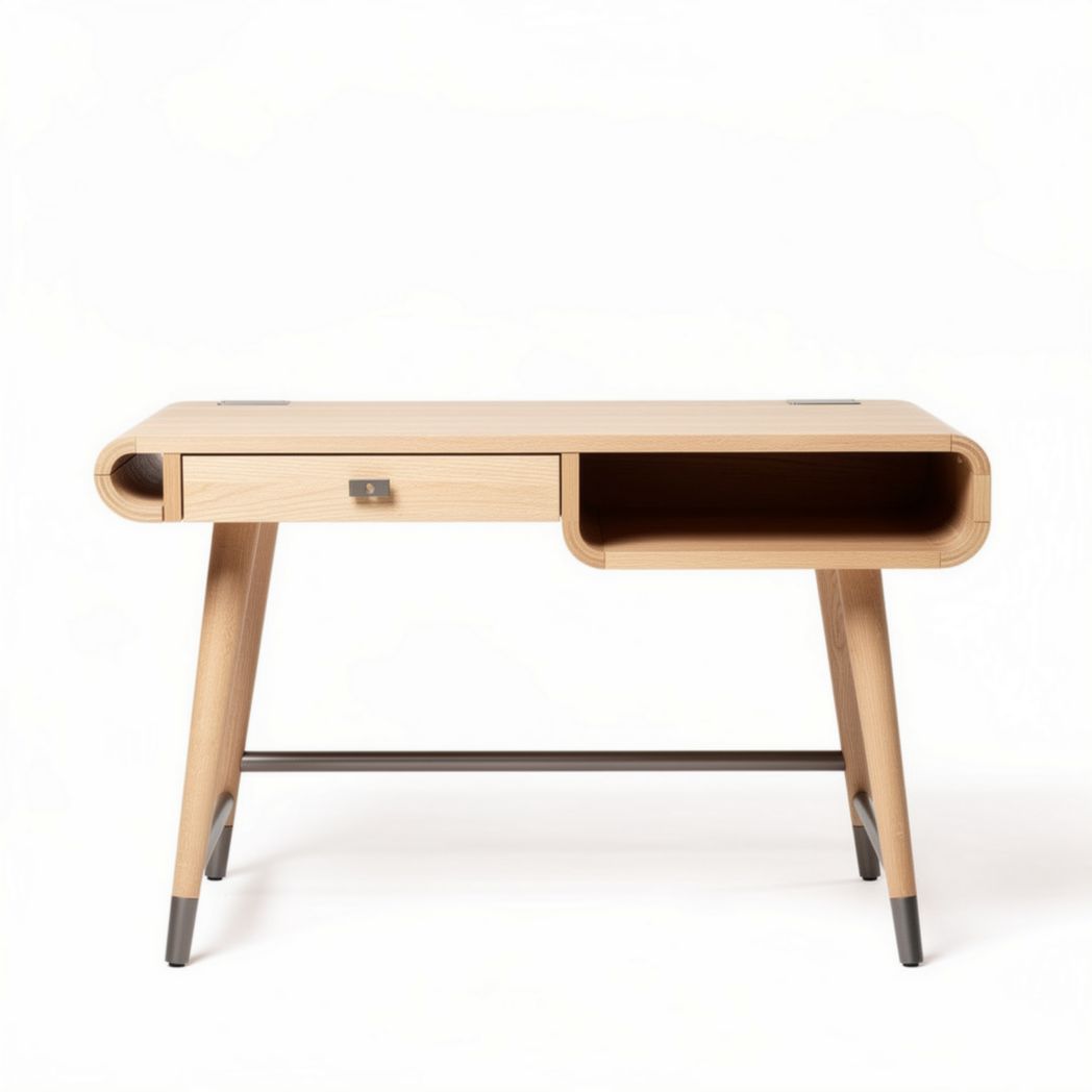 Bureau en bois couleur naturelle avec tiroir et espace de rangement 120 x 60 x 75cm