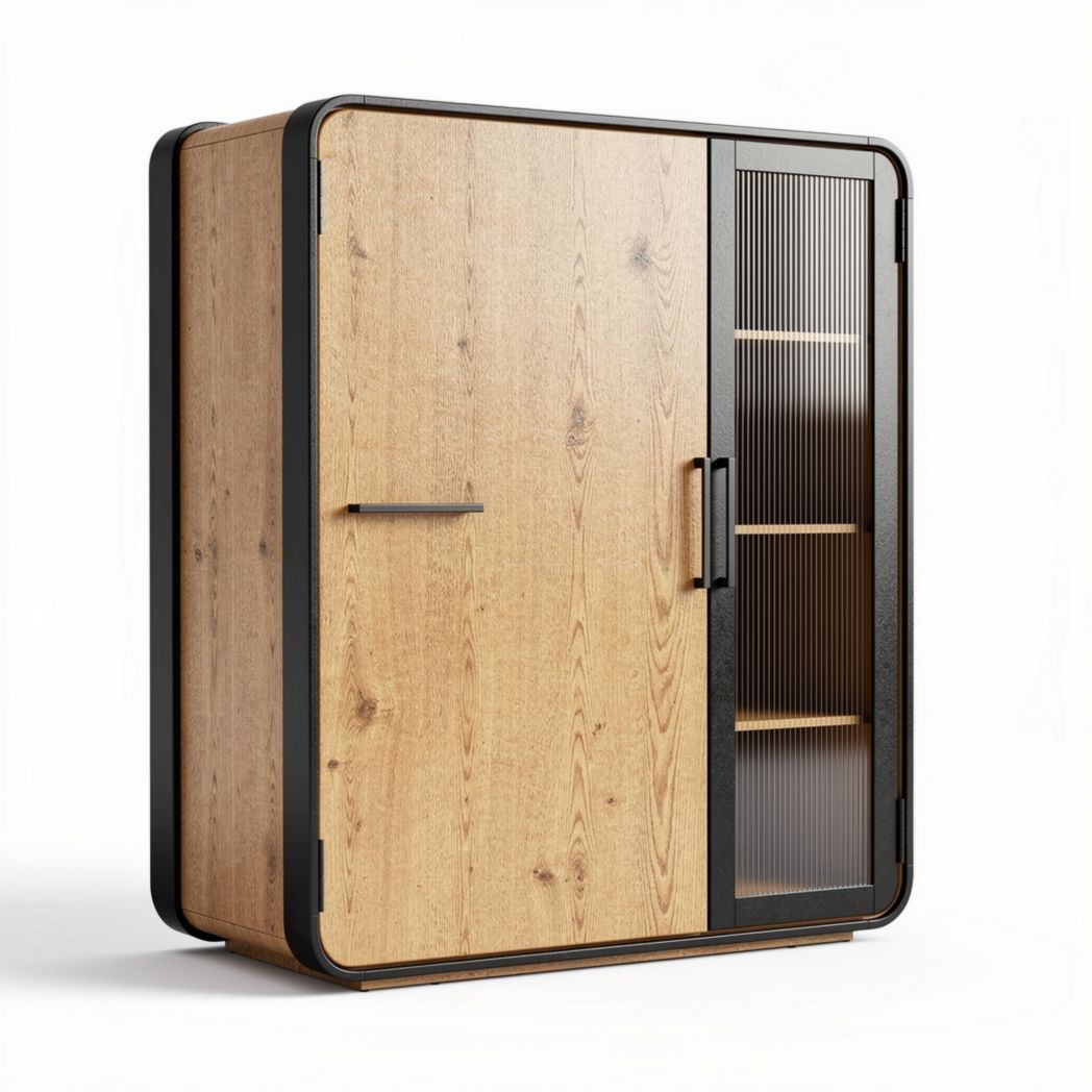 Armoire en bois gris et noir avec portes vitrées dimensions 120 x 60 x 160cm