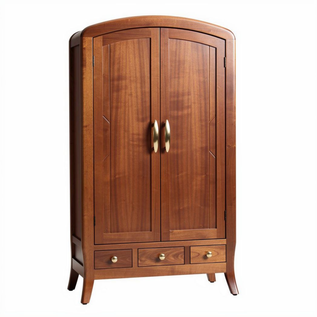 Armoire en bois marron avec deux portes et tiroirs 180 x 80 x 40cm