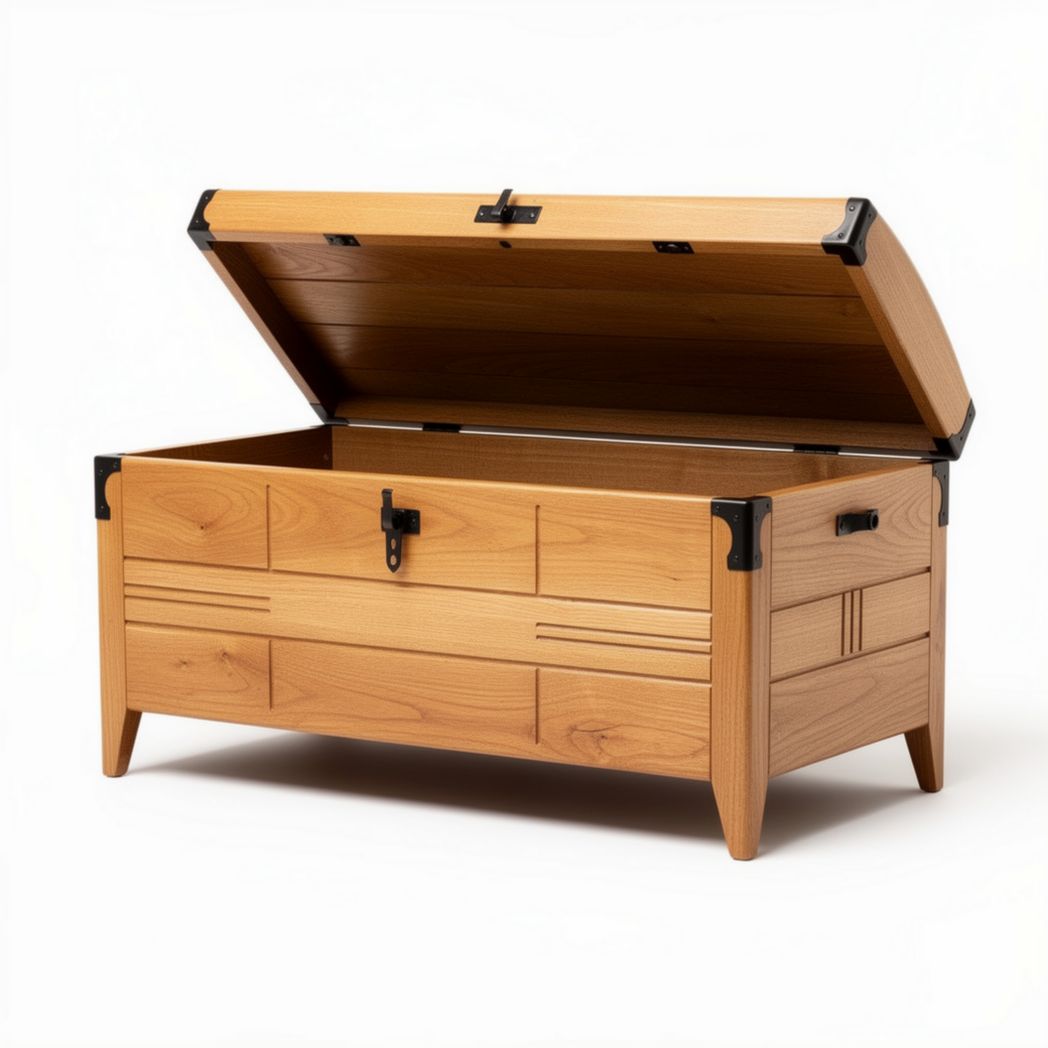 Coffre en bois de pin de couleur naturelle avec dimensions 90 x 45 x 45 cm