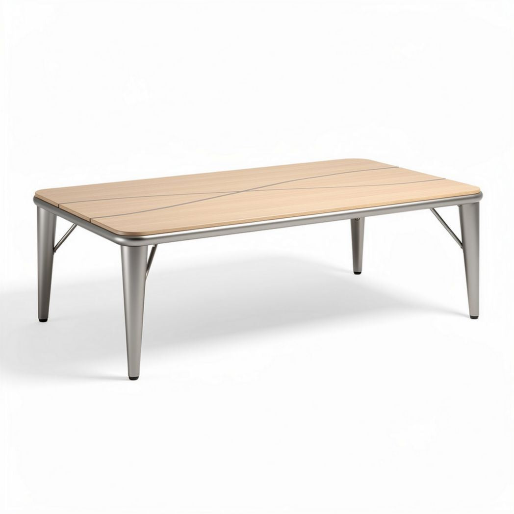 Table basse en métal et bois 120 x 80 x 45 cm pour intérieur et extérieur
